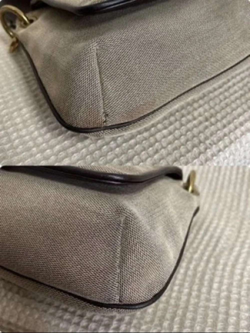 Gucci Taupe Canvas Shoulder Bag with Dark Brown Trim